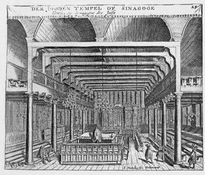 Interieur van een Joodse synagoge door Jan Veenhuysen